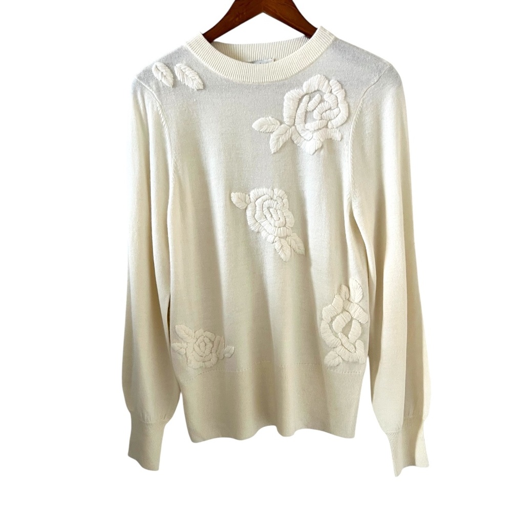 Elegant Cream Sweater with Floral Design
